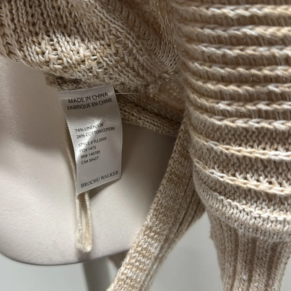 Brochu Walker The Arya Vee Sweater Linen Cotton Puff Sleeve Cream Marle Size XS_8